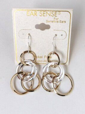 Ear Sense Dangle 2-tone Rings Earrings Hypoallergenic 2"+ Drop Sensitive New NWT